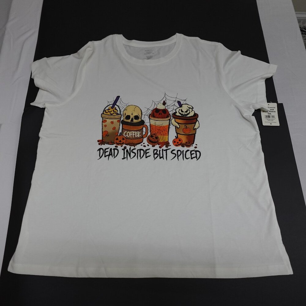 Womens Halloween Shirt XL Coffee Lover Dead Inside but Spiced Star Bucks Pumpkin